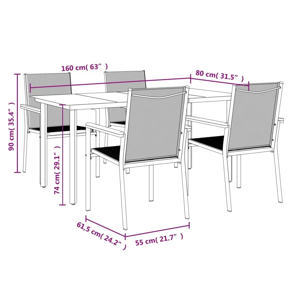 Garden Dining Set 5 Piece Steel Textilene Black Outdoor Furniture