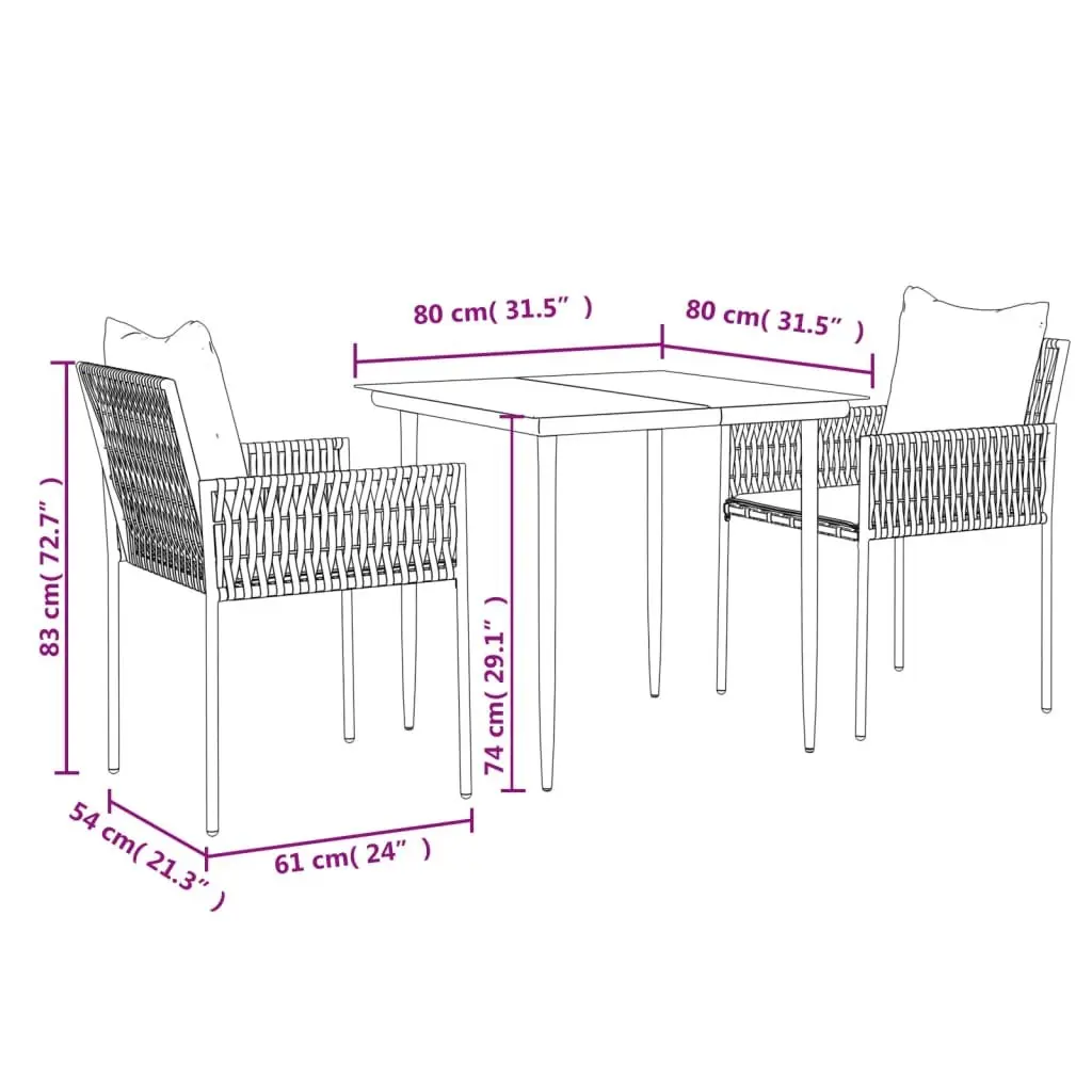 3 Piece Garden Dining Set with Cushions