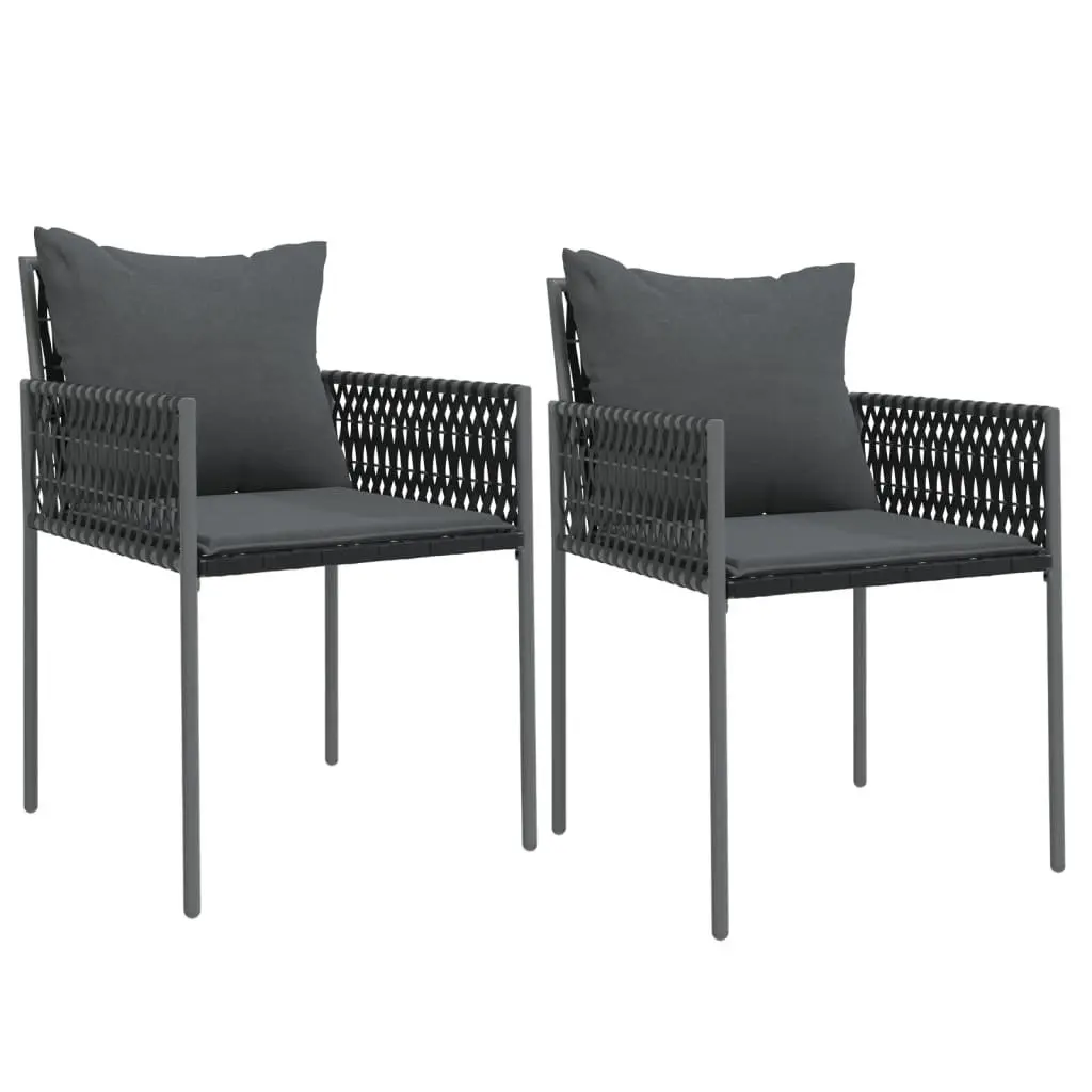 Outdoor Dining Set PE Rattan Steel Frame Tempered Glass 3 Piece Black