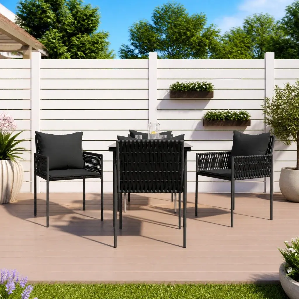 5 Piece Garden Dining Set PE Rattan Steel Black Outdoor Furniture