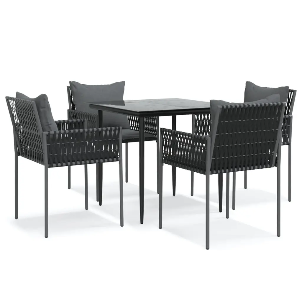 5 Piece Garden Dining Set PE Rattan Steel Black Outdoor Furniture
