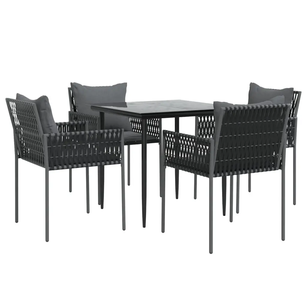 5 Piece Garden Dining Set PE Rattan Steel Black Outdoor Furniture
