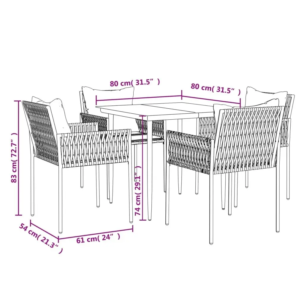 5 Piece Garden Dining Set PE Rattan Steel Black Outdoor Furniture