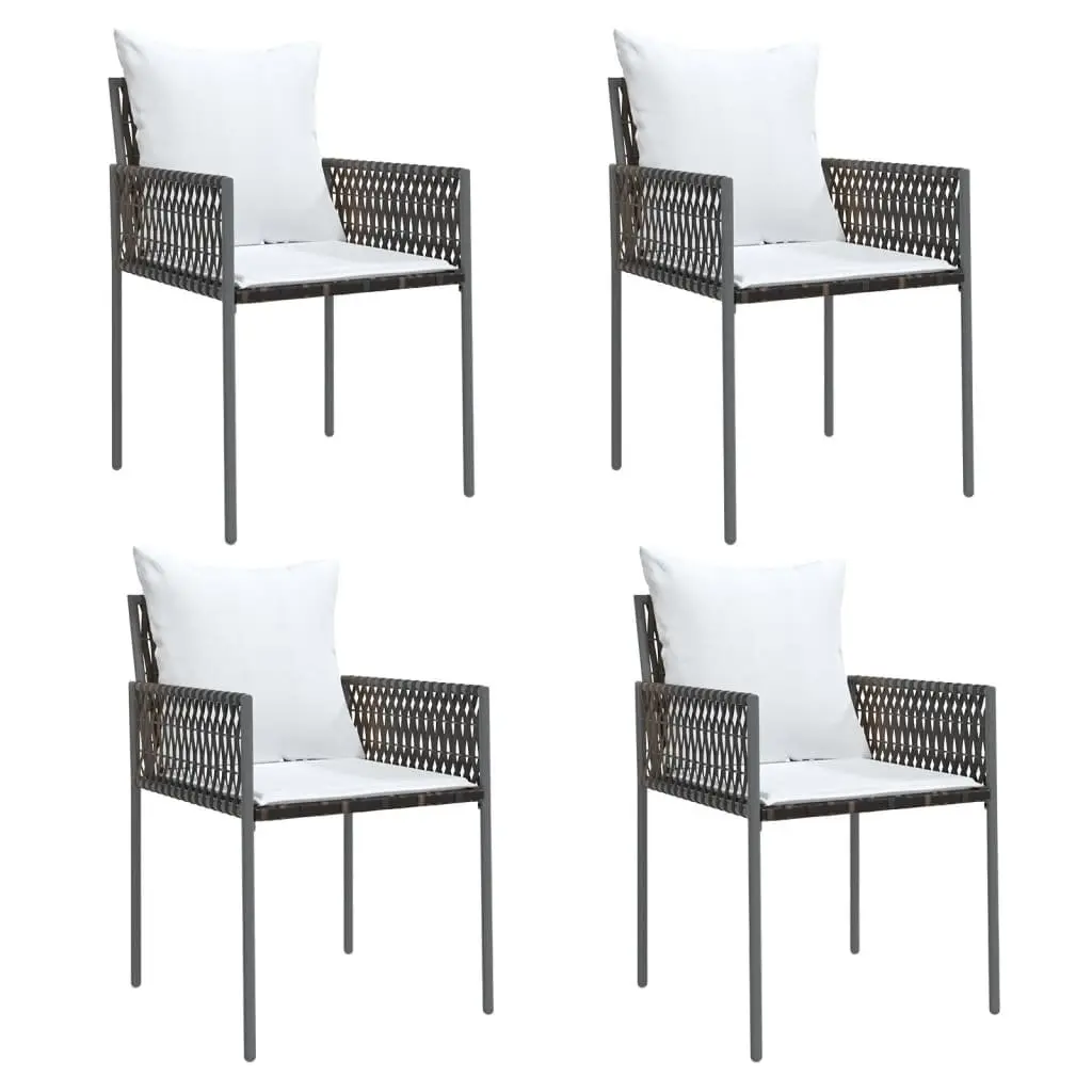 5 Piece Garden Dining Set Poly Rattan Steel Frame Tempered Glass Table Brown Chairs
