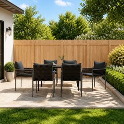 Durable 7 Piece Garden Dining Set with Black Rattan Chairs
