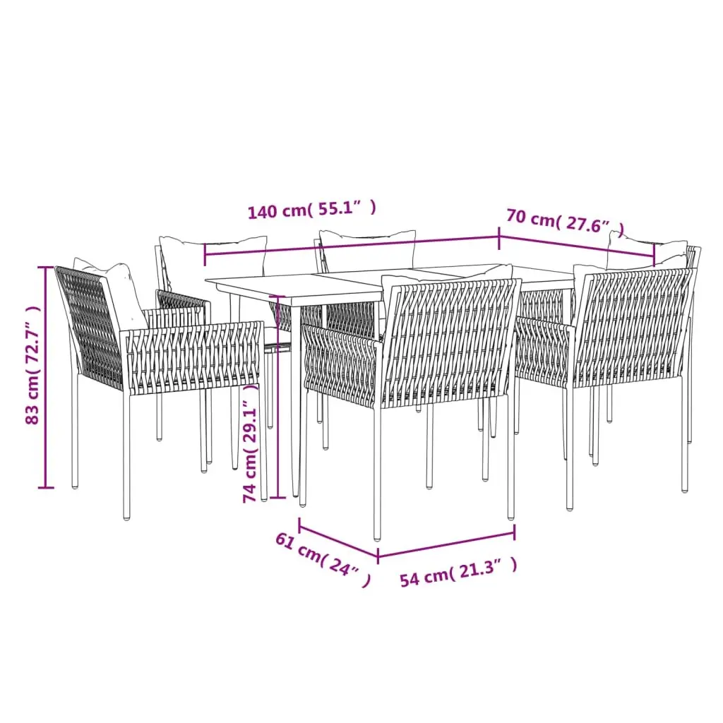 7 Piece Garden Dining Set PE Rattan Steel Frame Black