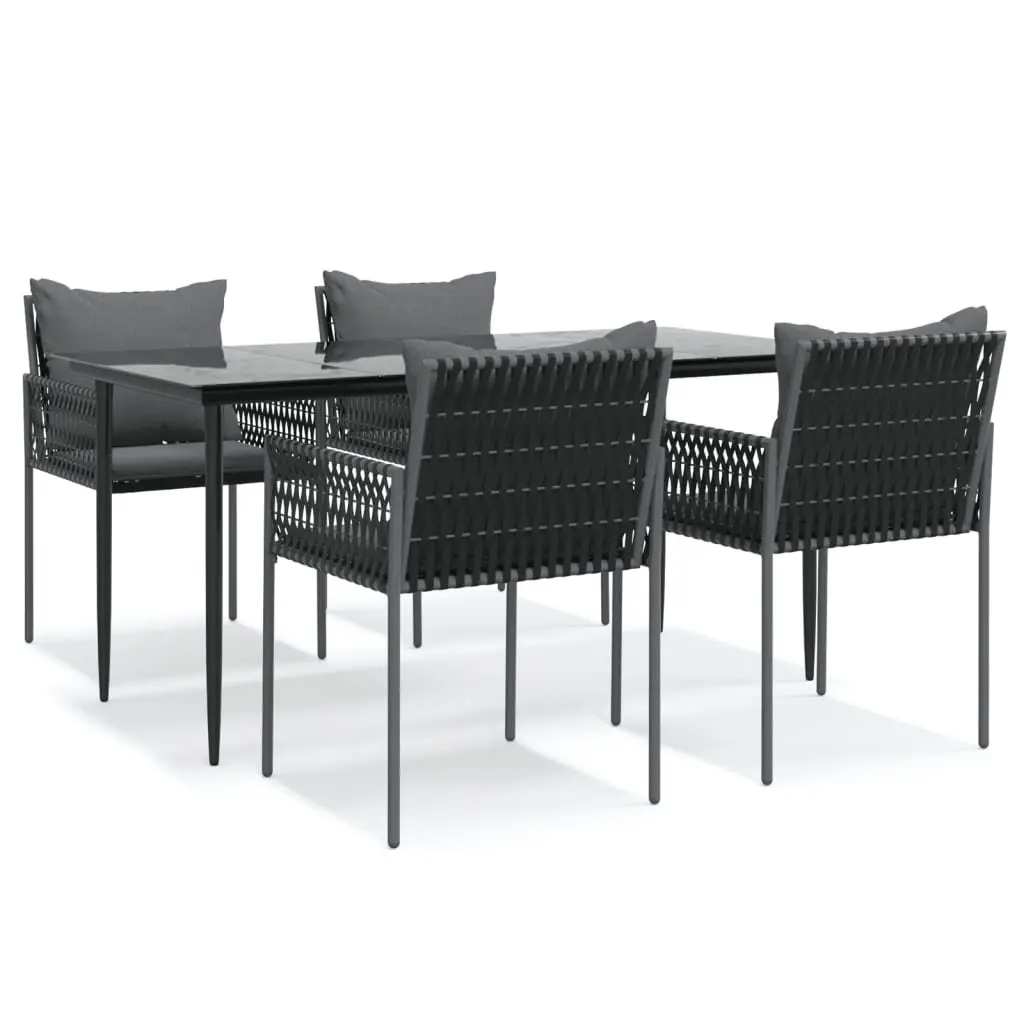5 Piece Poly Rattan Dining Set Black Steel Frame Outdoor Furniture with Cushions