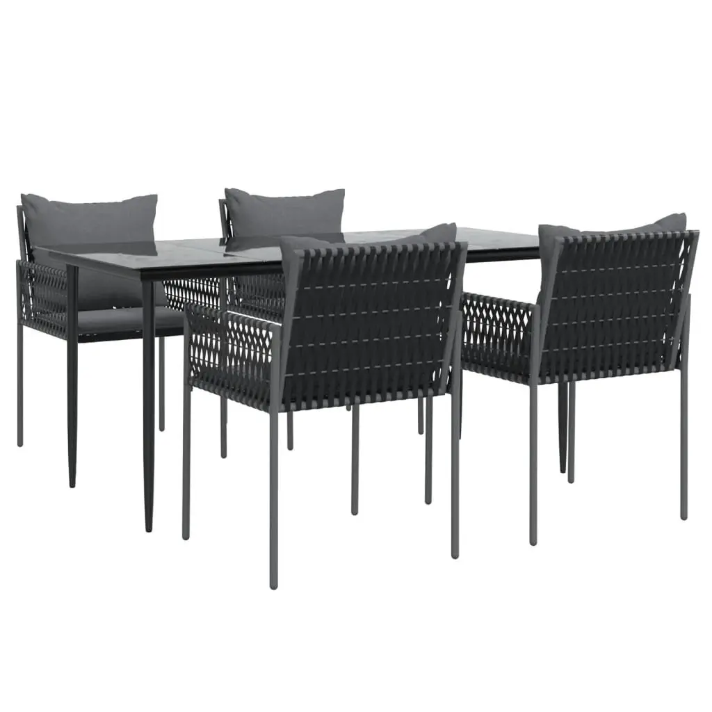 5 Piece Poly Rattan Dining Set Black Steel Frame Outdoor Furniture with Cushions