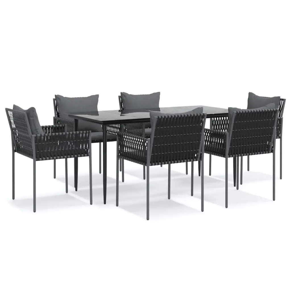7 Piece Garden Dining Set with Cushions Outdoor Furniture Poly Rattan Steel