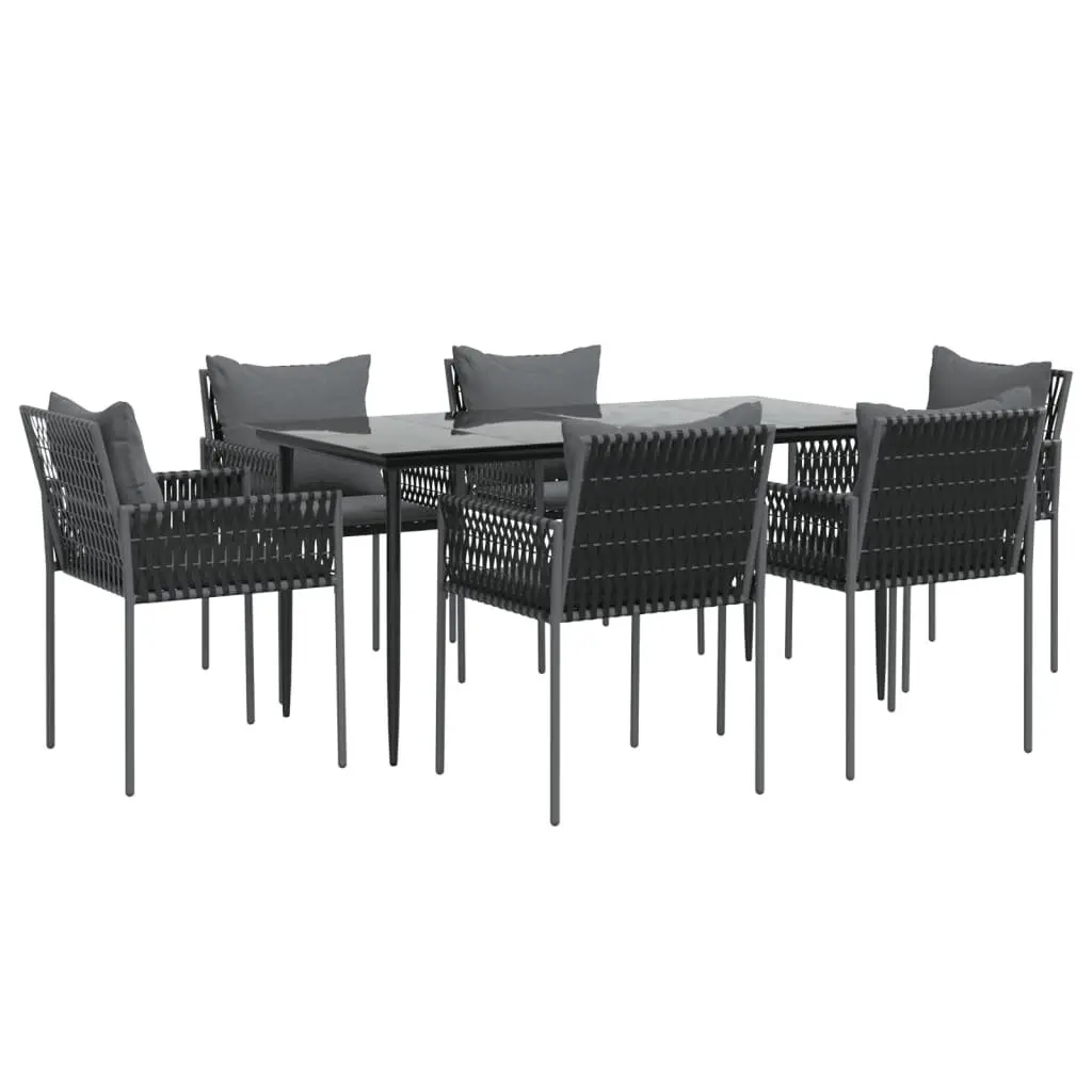 7 Piece Garden Dining Set with Cushions Outdoor Furniture Poly Rattan Steel