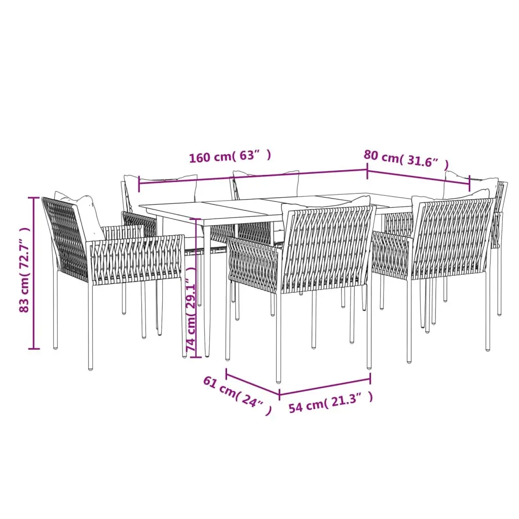 7 Piece Garden Dining Set with Cushions Outdoor Furniture Poly Rattan Steel