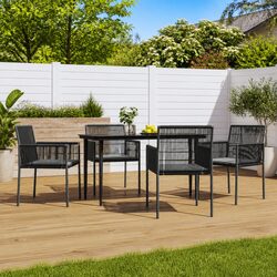Durable 5 Piece Black Poly Rattan Garden Dining Set