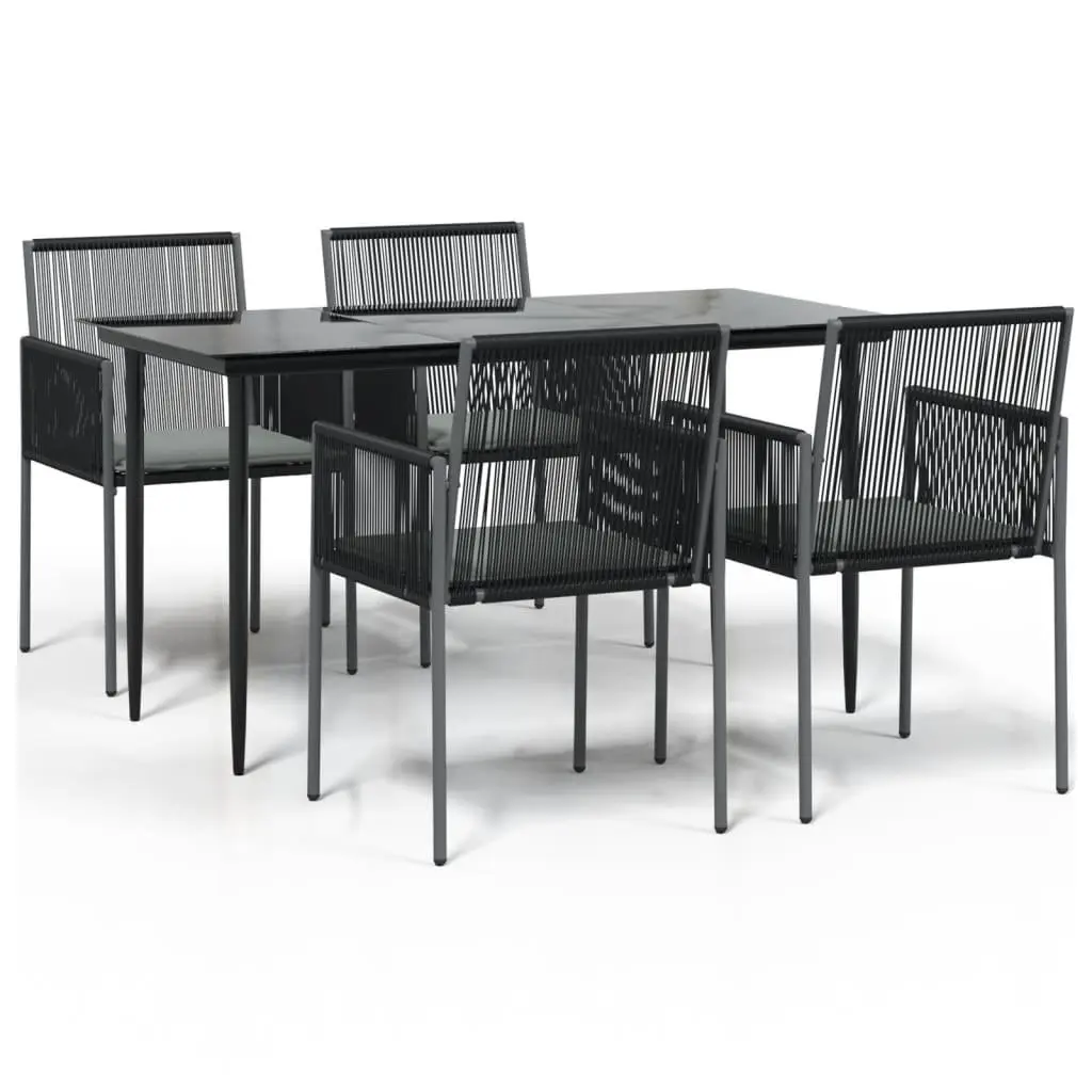5 Piece Garden Dining Set Poly Rattan Steel Frame Black