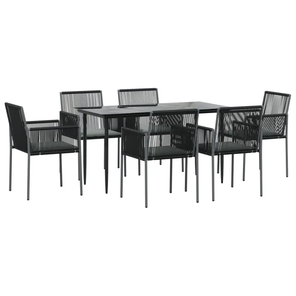 7 Piece Garden Dining Set PE Rattan Steel Frame Black