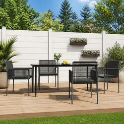Durable 5 Piece Garden Dining Set in Black Rattan