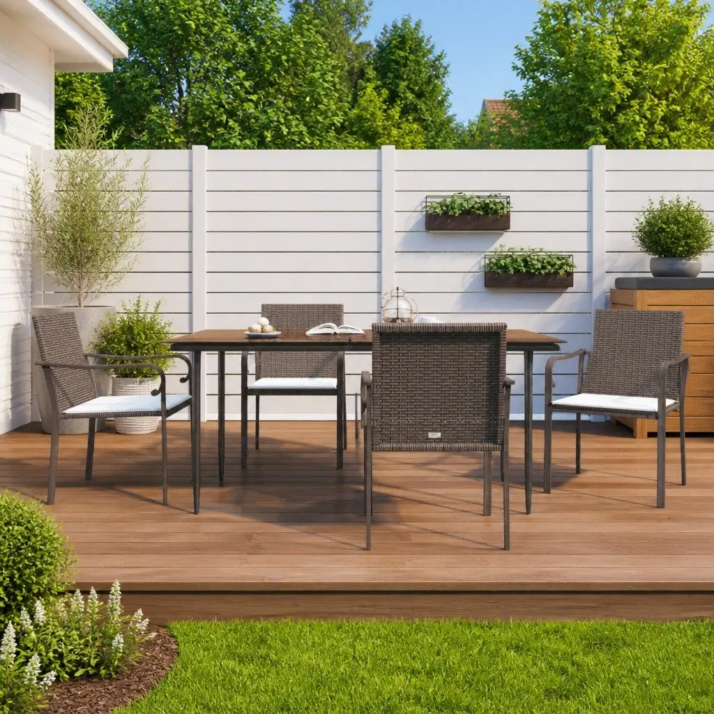 Set of 4 Brown Outdoor Garden Chairs with Cushions