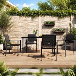 Set of 4 Black Weather Resistant Outdoor Garden Chairs