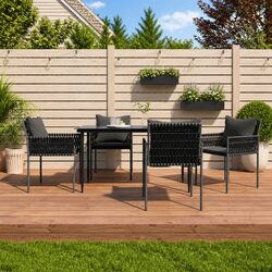 Set of 4 Black Patio Chairs with Cushions for Outdoors