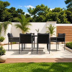 Durable Outdoor Garden Chairs Set of 6 in Black Rattan