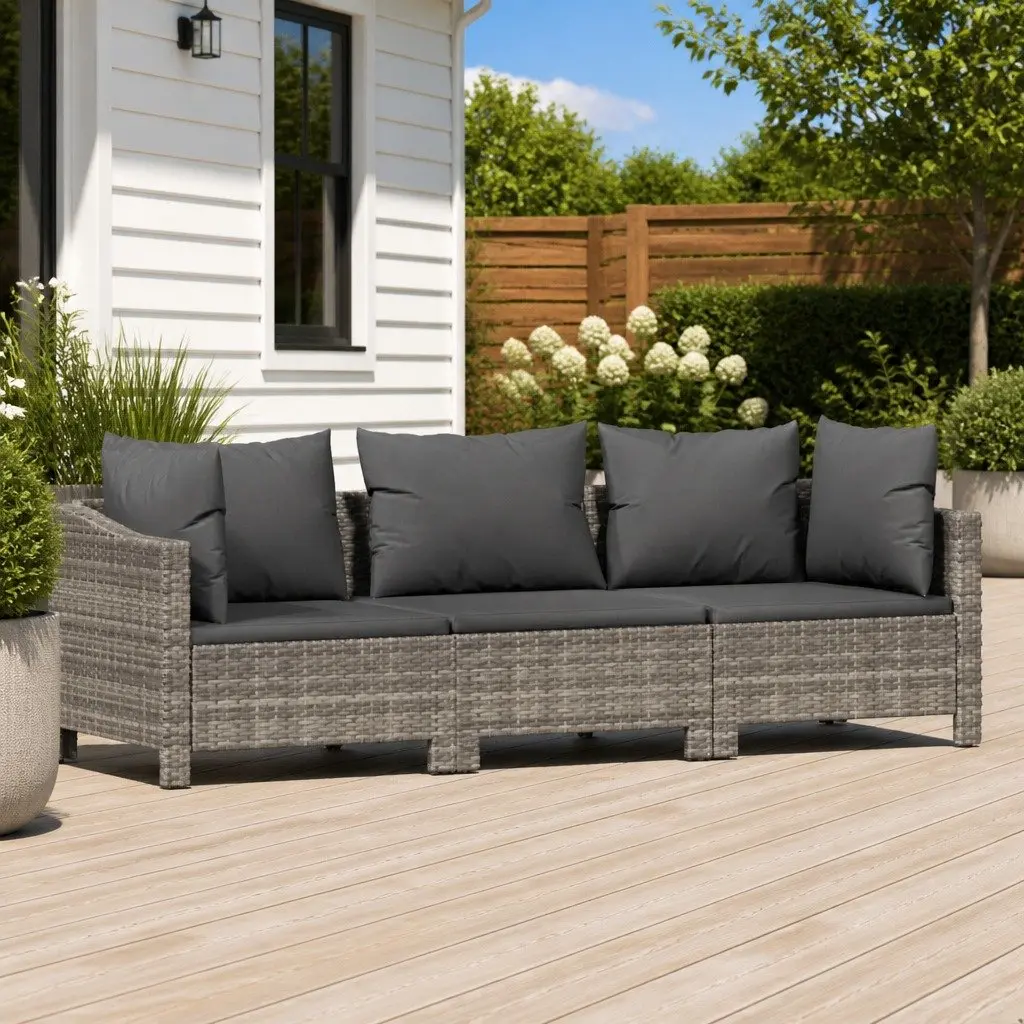 3 Piece Outdoor Lounge Set PE Rattan Grey with Cushions