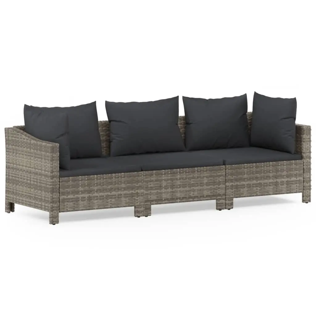 3 Piece Outdoor Lounge Set PE Rattan Grey with Cushions
