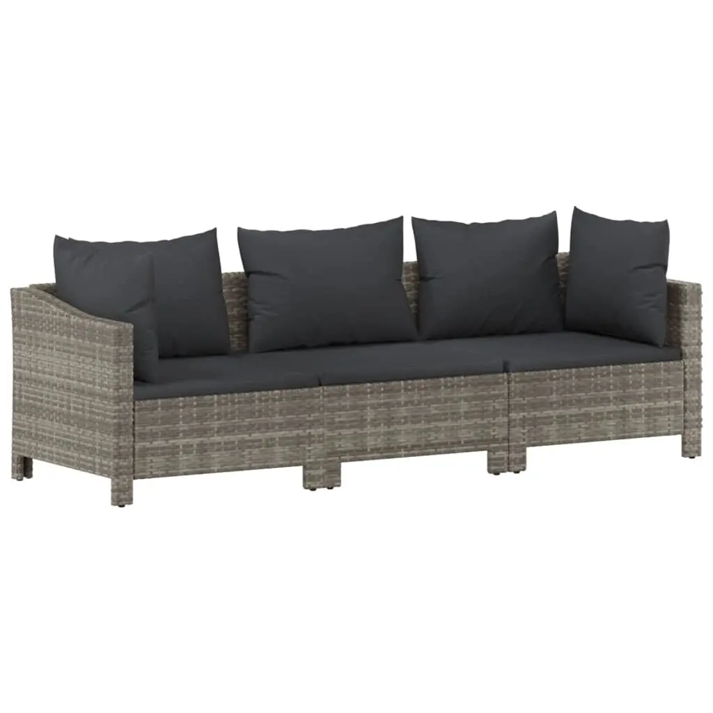 3 Piece Outdoor Lounge Set PE Rattan Grey with Cushions