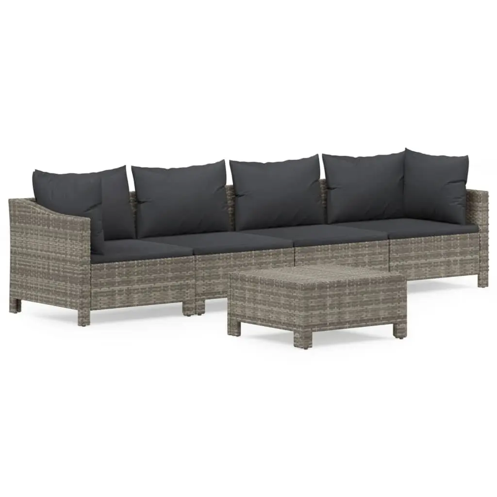 5 Piece Grey Poly Rattan Outdoor Lounge Set