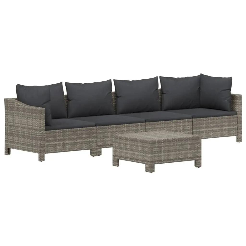 5 Piece Grey Poly Rattan Outdoor Lounge Set