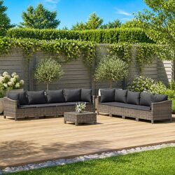 Elegant 9 Piece Grey Poly Rattan Garden Lounge Set