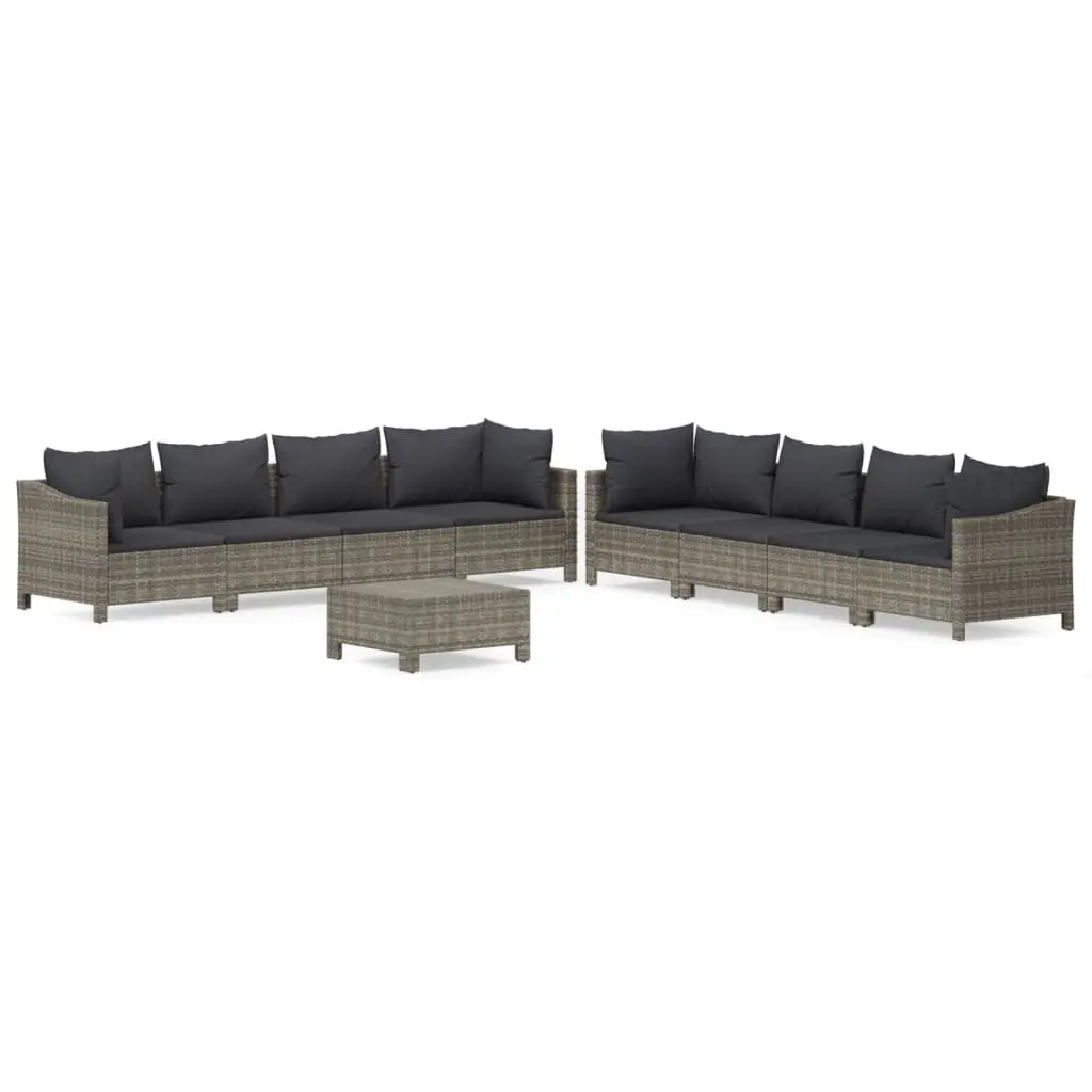 9 Piece Grey Poly Rattan Garden Lounge Set