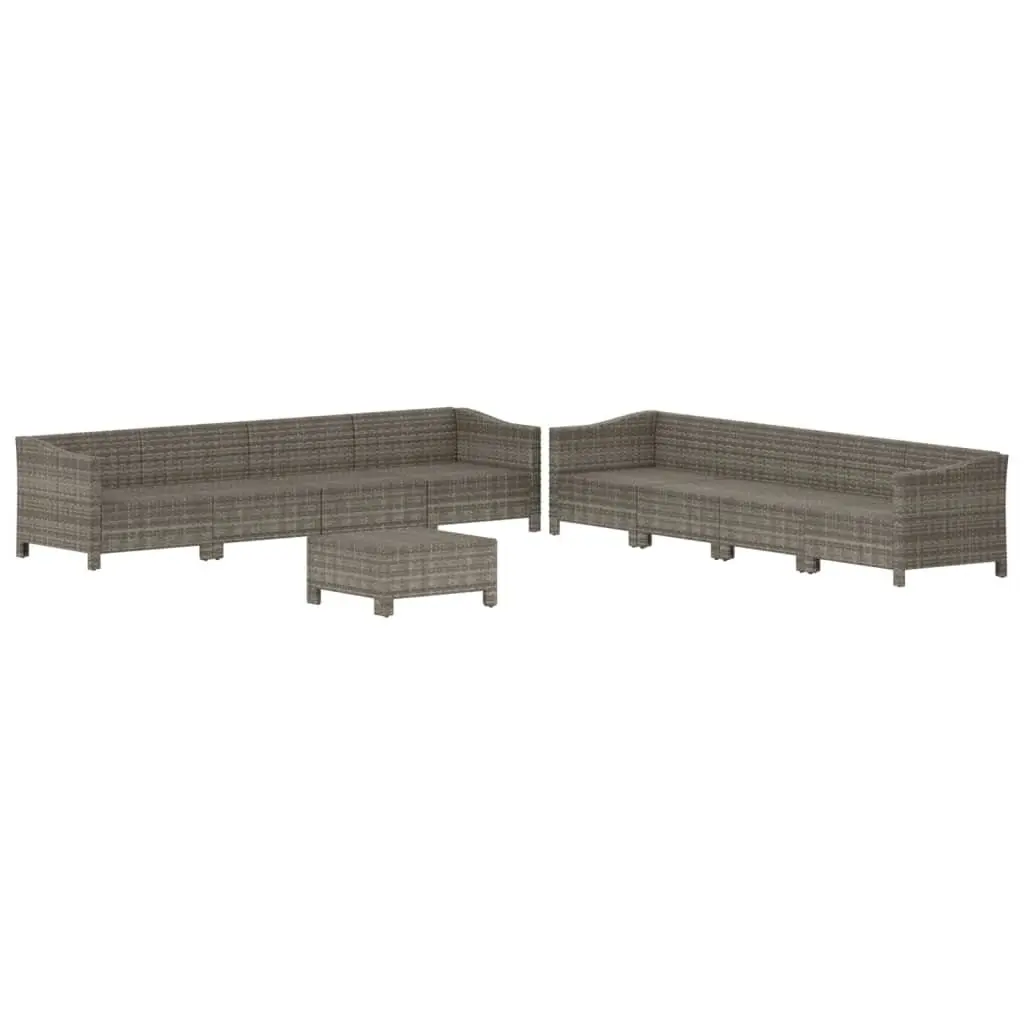 9 Piece Grey Poly Rattan Garden Lounge Set