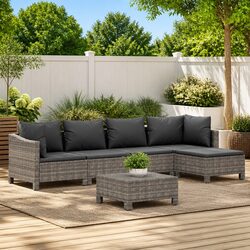 Stylish 6-Piece Grey Rattan Garden Lounge Set with Cushions