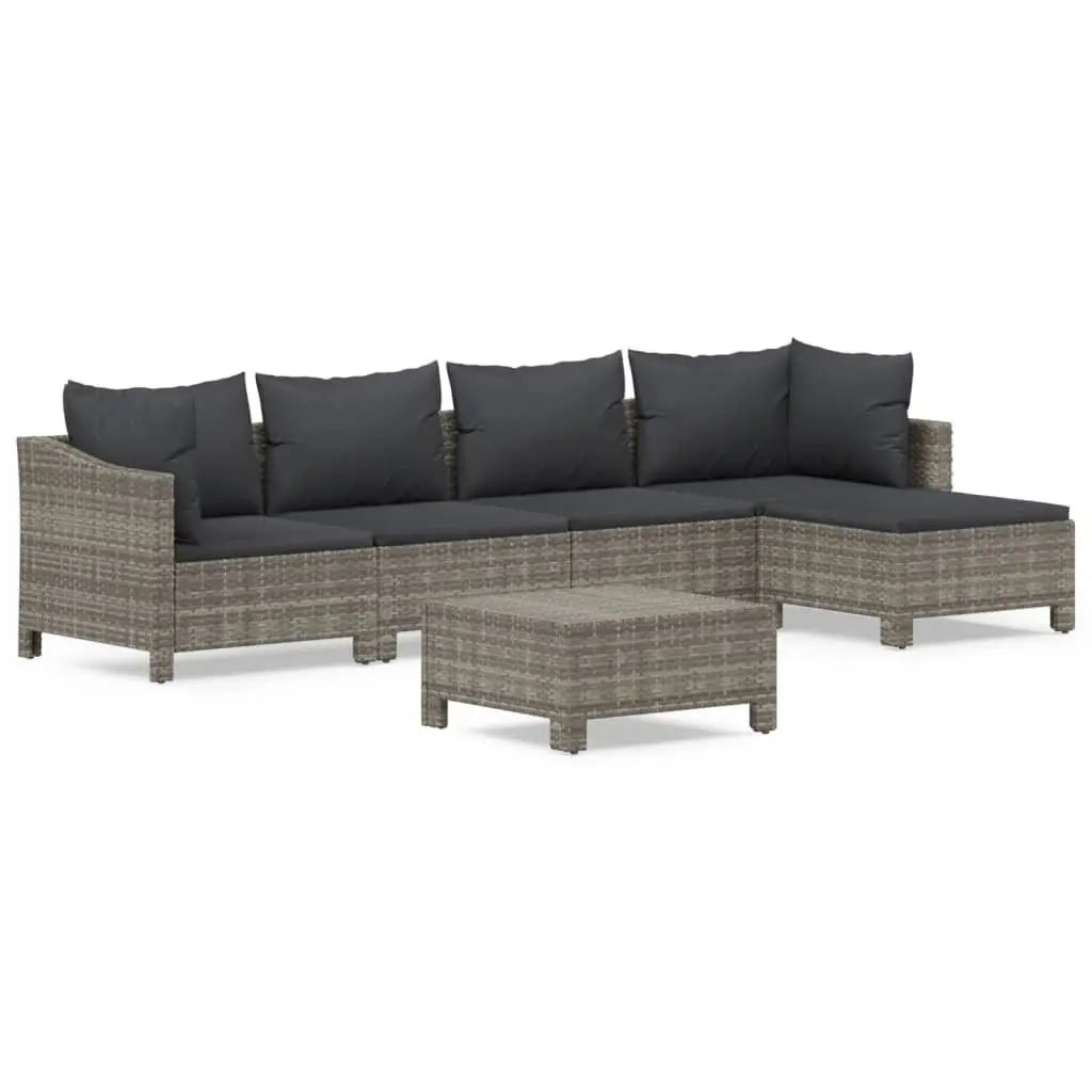 Garden Lounge Set PE Rattan 6 Piece Outdoor Furniture Grey