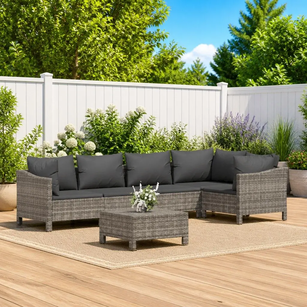 Garden Lounge Set PE Rattan 6 Piece Outdoor Furniture Grey with Cushions