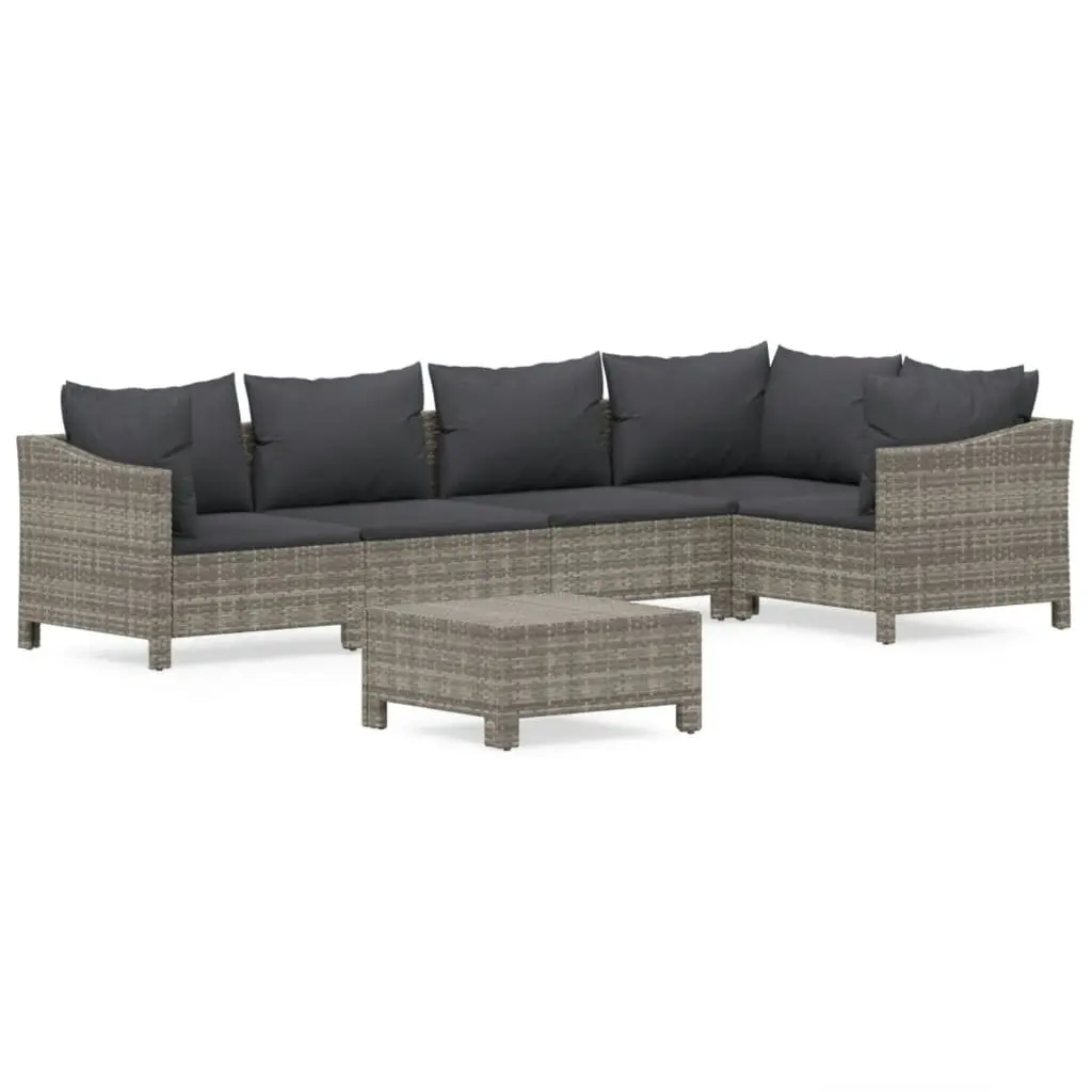 Garden Lounge Set PE Rattan 6 Piece Outdoor Furniture Grey with Cushions