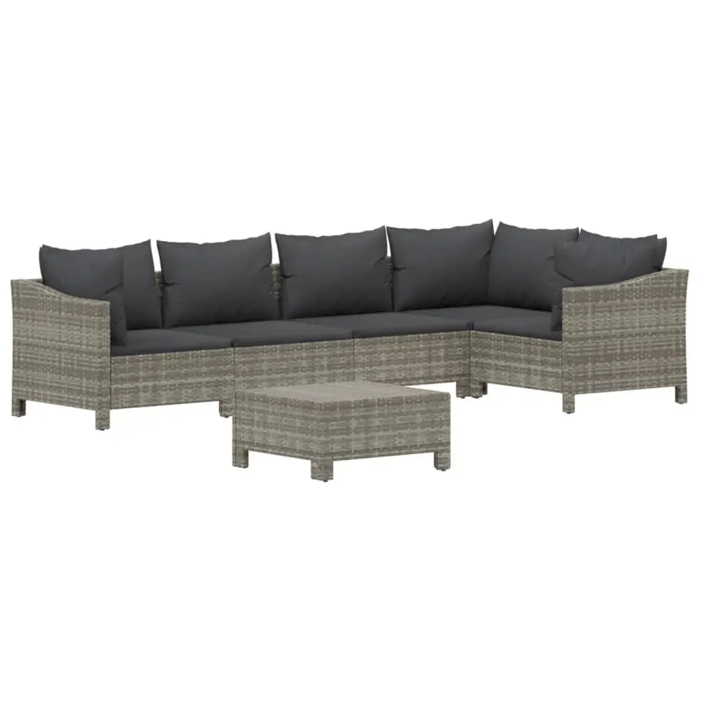 Garden Lounge Set PE Rattan 6 Piece Outdoor Furniture Grey with Cushions