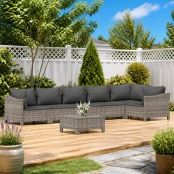 Durable 7 Piece Garden Lounge Set in Grey Poly Rattan