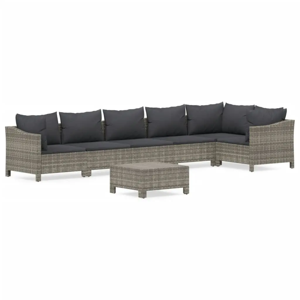 7 Piece Garden Lounge Set PE Rattan Steel Frame Grey with Cushions