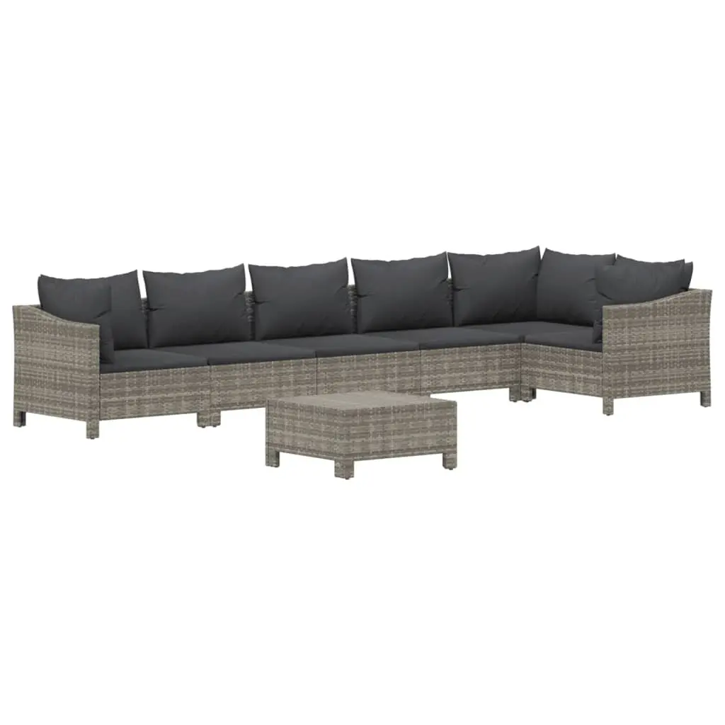 7 Piece Garden Lounge Set PE Rattan Steel Frame Grey with Cushions