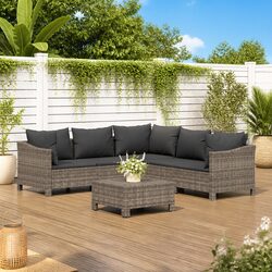 Durable 6 Piece Garden Lounge Set with Grey Poly Rattan