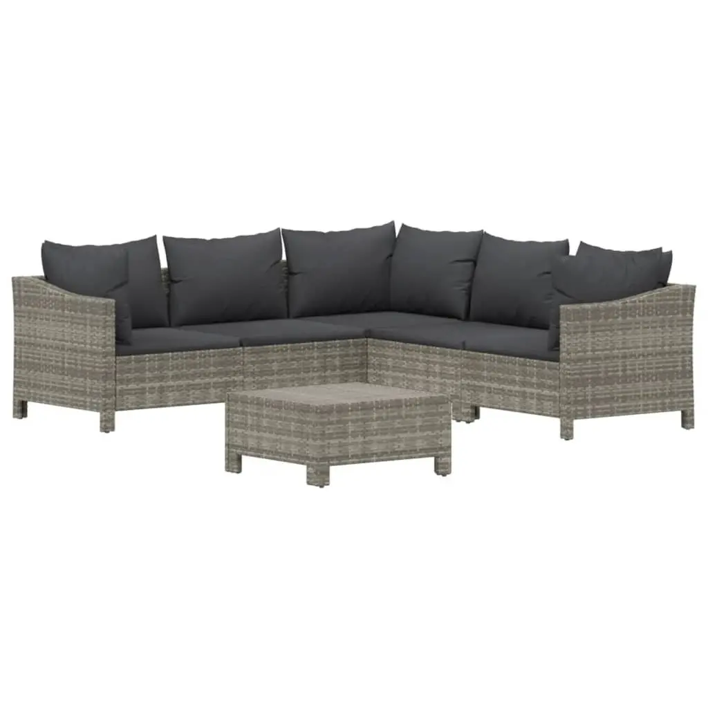 Garden Lounge Set PE Rattan 6 Piece Outdoor Furniture Grey with Cushions