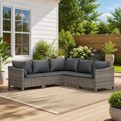 Stylish 5 Piece Garden Lounge Set in Grey Poly Rattan