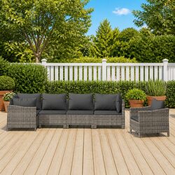 6-Piece Outdoor Furniture Lounge Set in Grey Poly Rattan