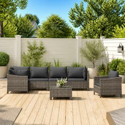 High-Quality 7 Piece Rattan Garden Lounge Set with Grey Cushions