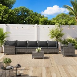 8 Piece Outdoor Furniture Lounge Set in Grey Poly Rattan
