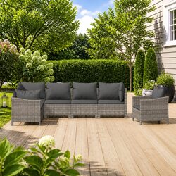 Durable 7 Piece Garden Lounge Set with Grey Cushions
