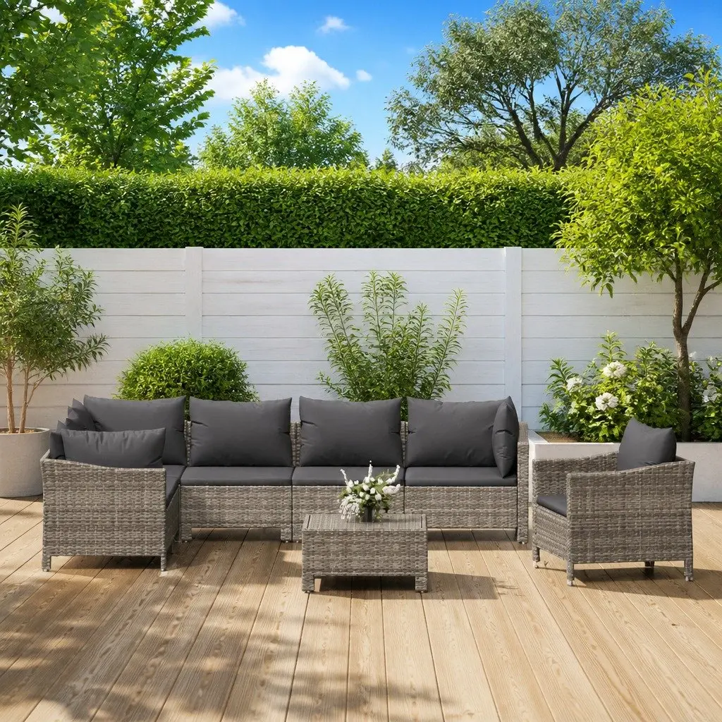 8 Piece Garden Lounge Set in Grey Poly Rattan