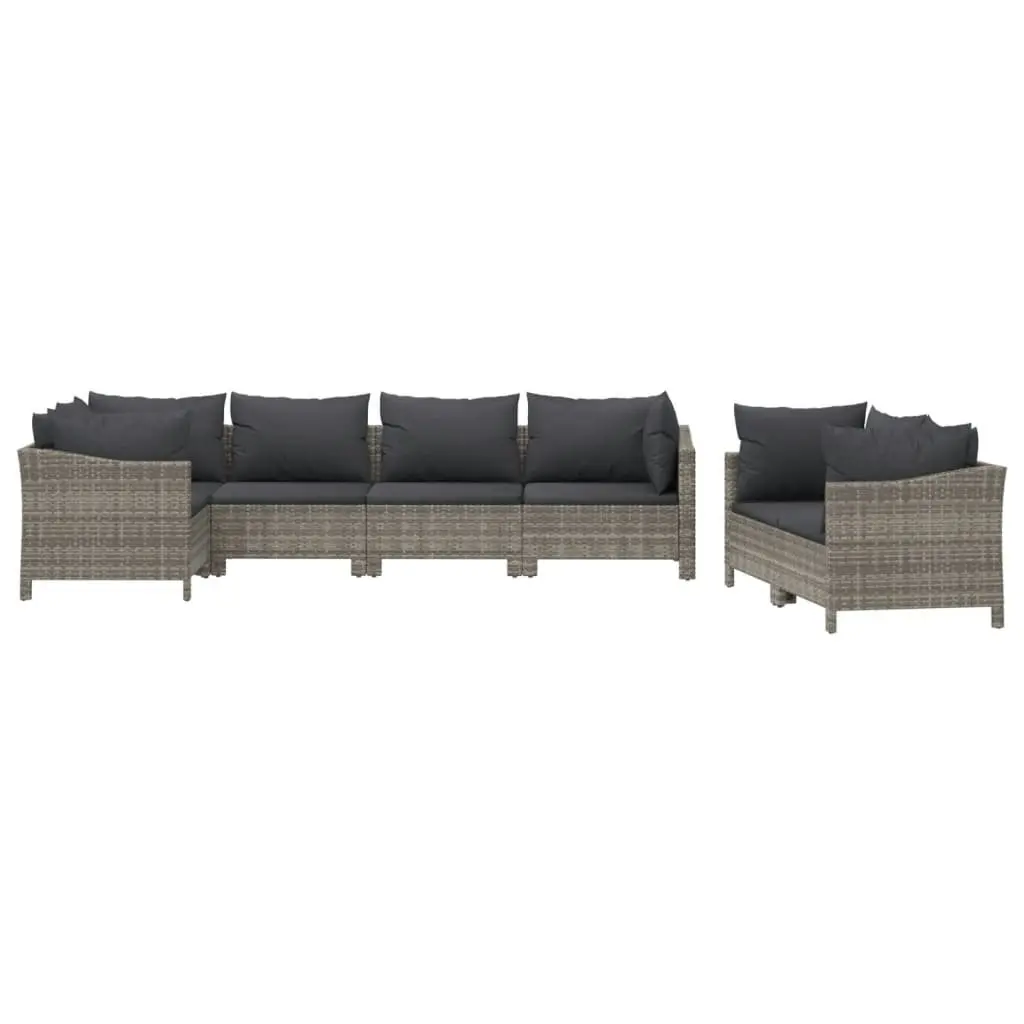 7 Piece Garden Lounge Set Poly Rattan Grey Cushioned Outdoor Furniture