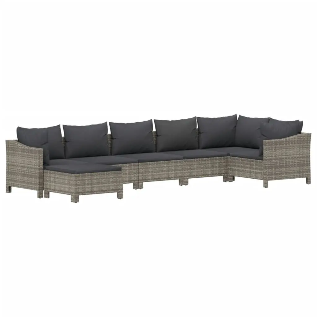 7 Piece Garden Lounge Set PE Rattan Steel Frame Grey Cushions