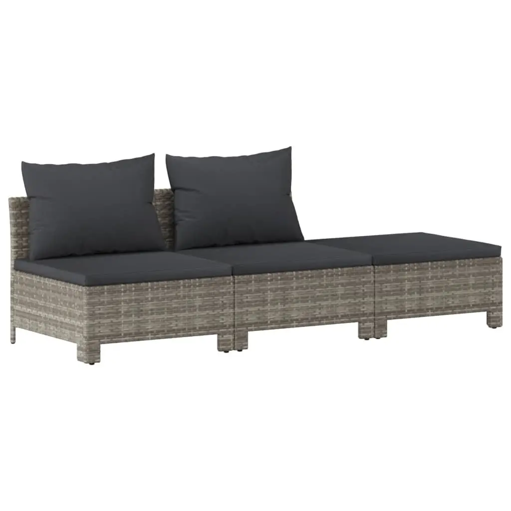 7 Piece Garden Lounge Set PE Rattan Steel Frame Grey Cushions